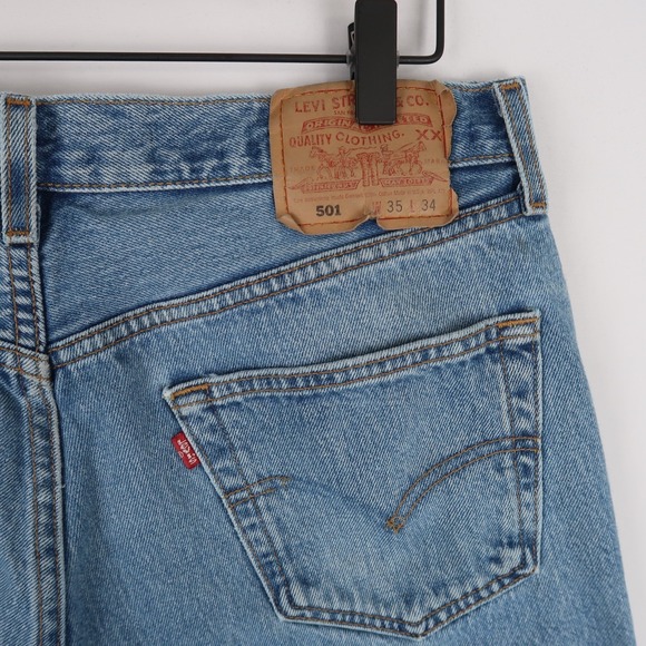 Vintage Levis 501 Jeans Mens 35x34 Blue Straight Leg Button Fly Made In USA - Picture 6 of 16